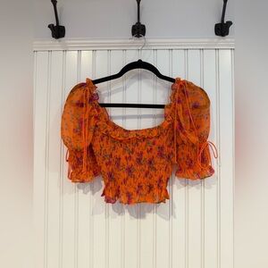 For Love And Lemons Orange Floral Blouse